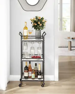 【Deals For You】VASAGLE Bar Cart, Home Bar Serving Cart, Small Bar Cart with 3-Tier Shelf