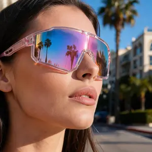 Wrap Around Sports Sunglasses - One Piece Oversized Cycling Glasses | UV400 Protection Windproof Shades for Men Women Running Hiking Beach