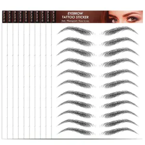 10 Sheets Waterproof Eyebrow Tattoo Fake Eyebrows Sticker 4D Hair-Like Eyebrow Tattoos Stickers Temporary Eyebrow Tattoo For Women Long-Lasting Eyebrow Christmas For Makeup Beginner(Black-10)