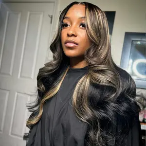 Blonde Highlight 13x4 13x6 P1b/27 Wig Human Hair Body Wave Lace Front Wigs PrePlucked 180% Density  Highlight Blonde Colored Transparent Lace Frontal Human Hair Wigs With Baby Hair