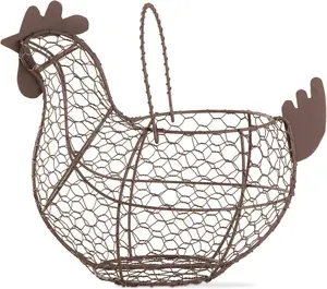 Tag 11.5 Inch Farmhouse Rustic Vintage Chicken Wire Egg Basket with Handle for Egg Holder Fruit and Kitchen Living Room Home Rooster Decor Decoration Collecting and Countertop Storing Eggs Brown