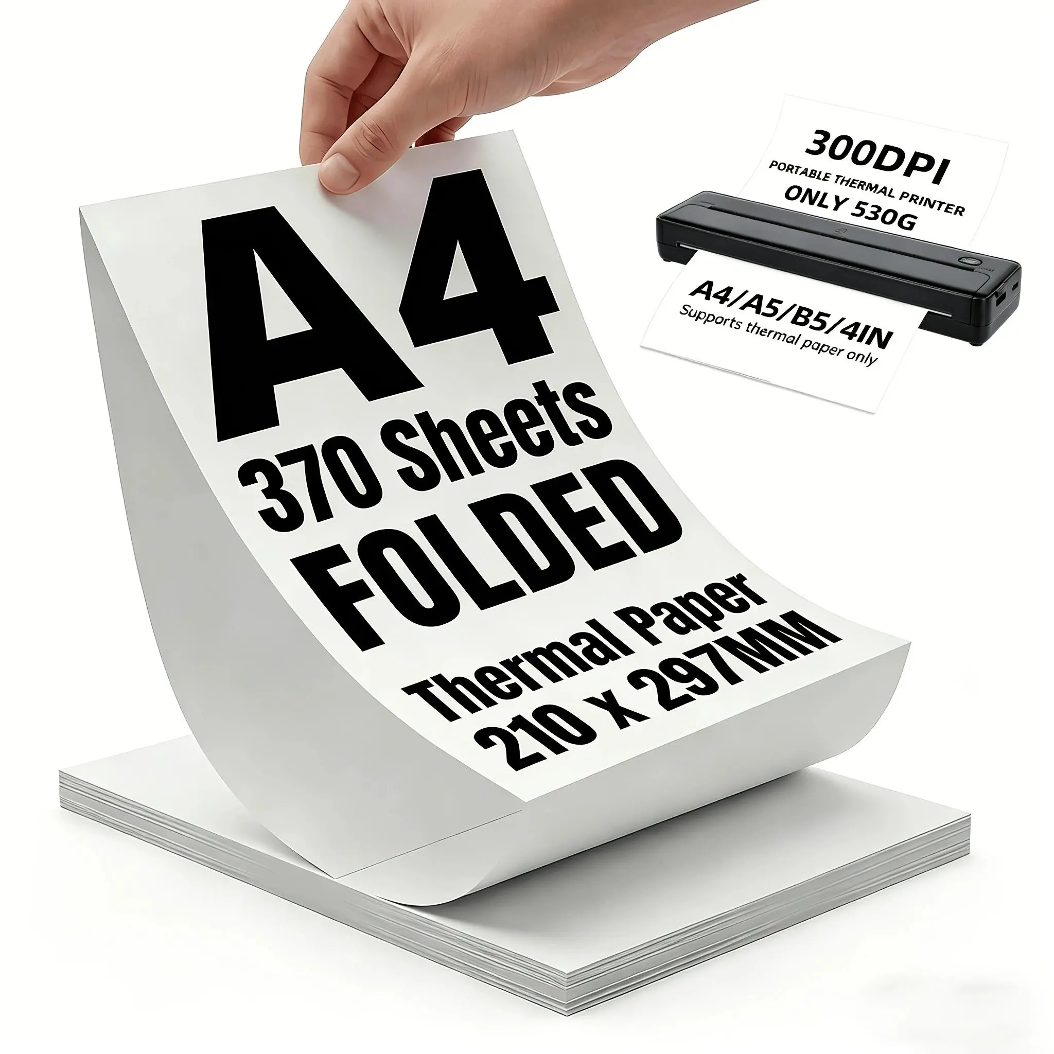 370 sheets of thermal paper, in white letter-size (8.5 x 11 inches), suitable for portable printers. Compatible with thermal printers such as the A285M, PD-A4, M08F-Letter and D810, as well as portable wireless printers, making them ideal for use whilst t