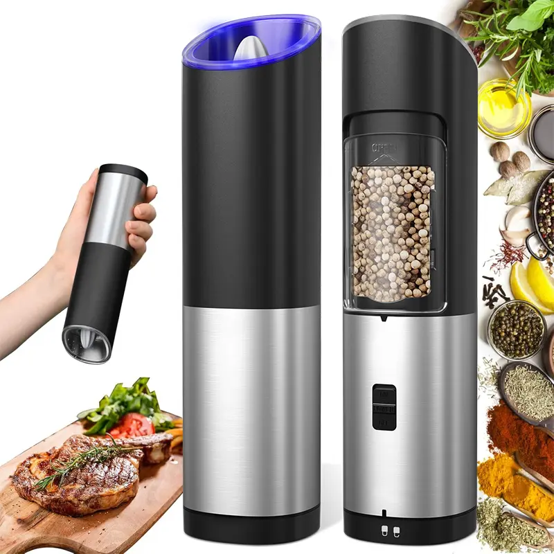 Electric Salt & Pepper Grinder Set, 1/2 Counts Battery Powered Household Seasoning Grinder, Portable Handheld Grinder for Kitchen, Gift# pepper grinder set# upgraded battery# bbq grill