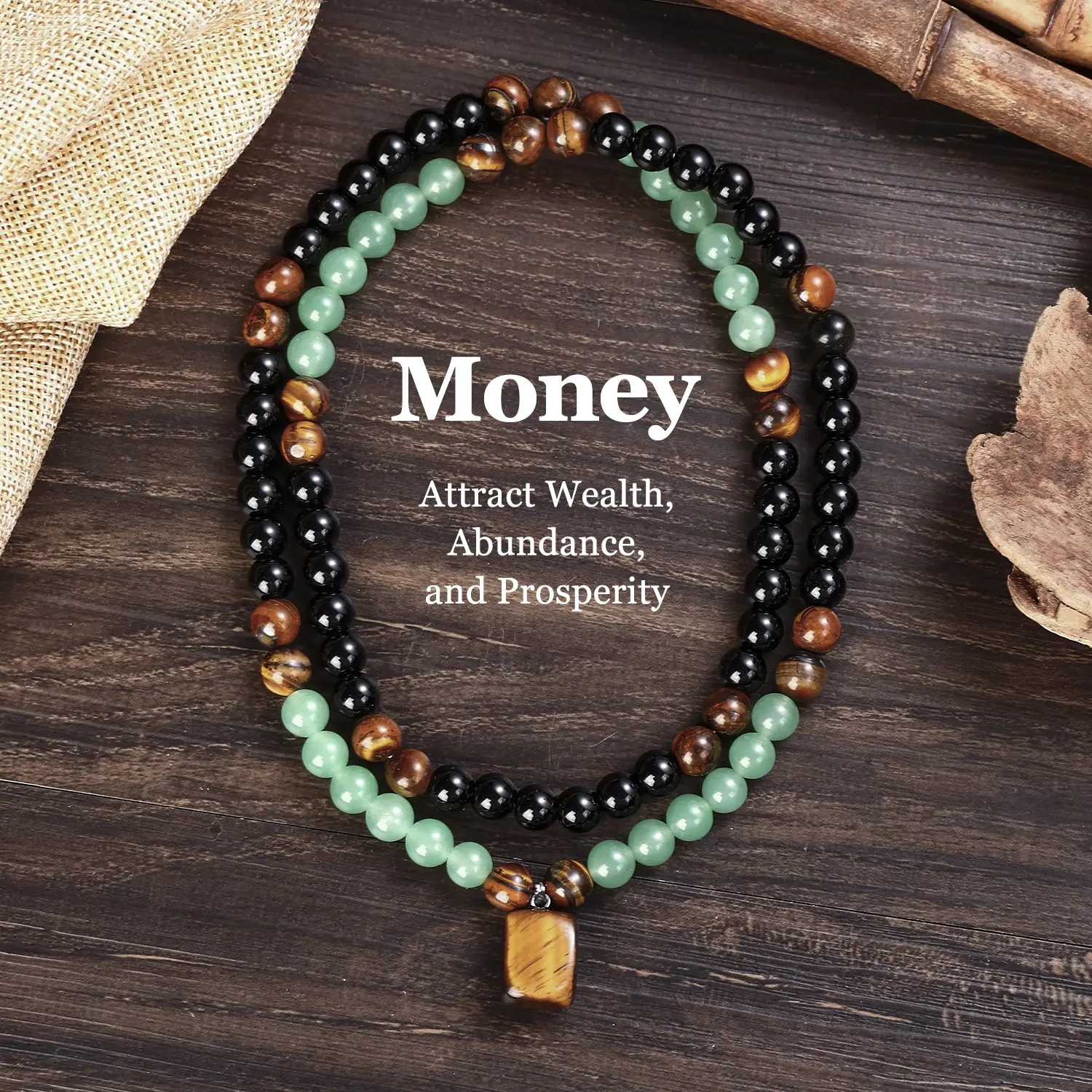 YLNWH Money & Luck Crystal Necklace with Green Aventurine + Tiger Eye Pendant, Abundance Healing Jewelry Gift for Men Women