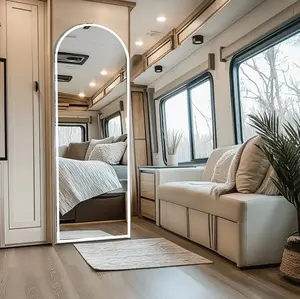 71"x26" LED Arched Full Length Mirror with Aluminum Frame and Polished Glass for Bedroom