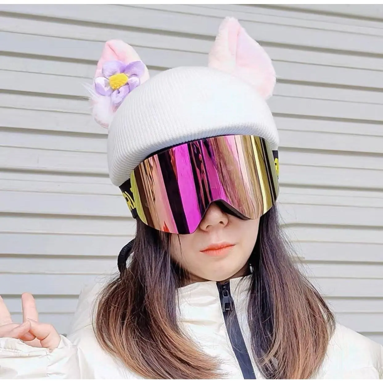 Cute White Cat Ski Snowboarding Helmet Cover