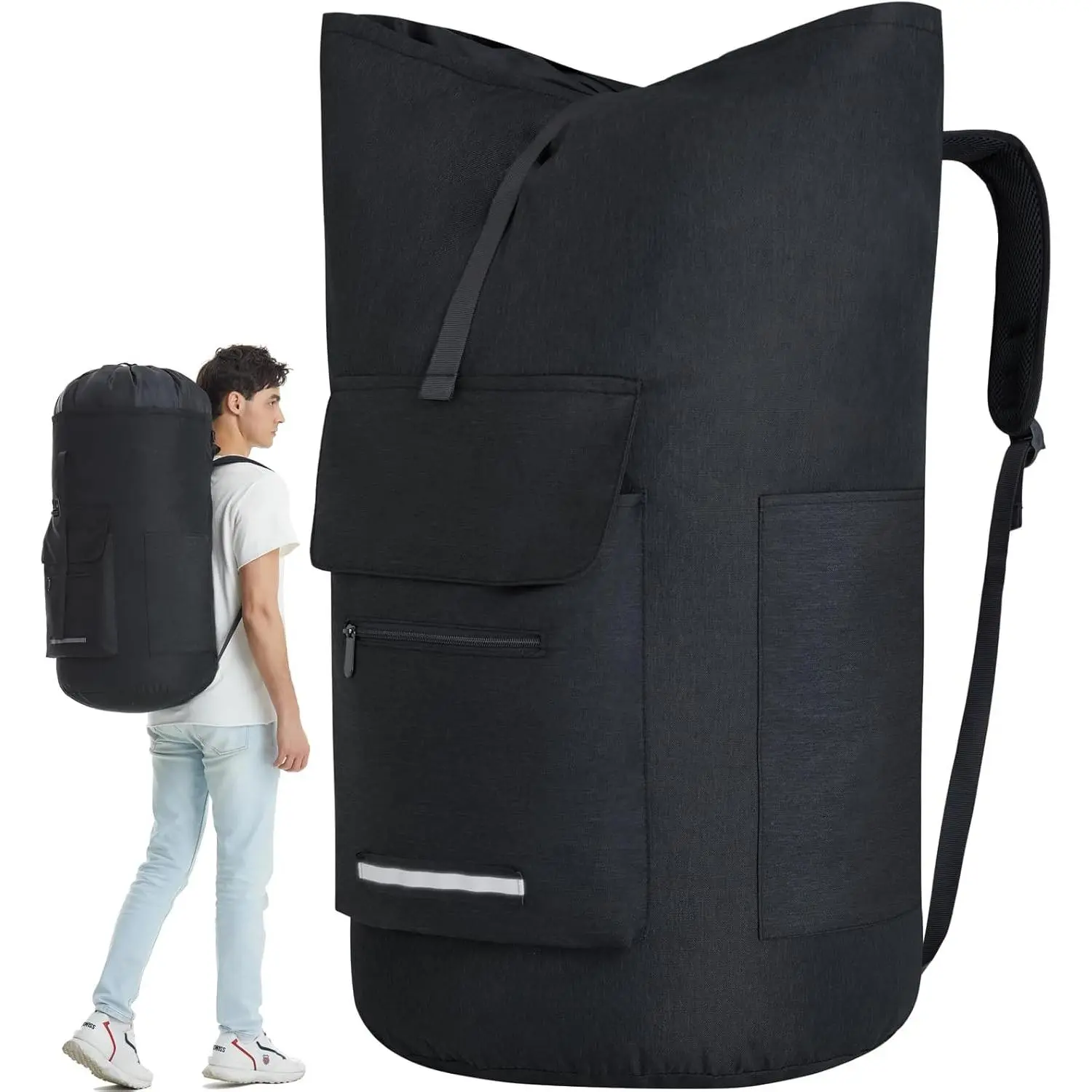 Laundry Bag  115L, Laundry Backpack Bag, Laundry Bags  Heavy Duty, Laundry Bag with Straps, Clothes Hamper Bags with 4 Pockets, College Laundromat Backpack for Dorm Room