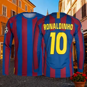 Ronaldinho 2005 2009 Retro Home Blue Red No.10 Long-Sleeved Football Shirt
