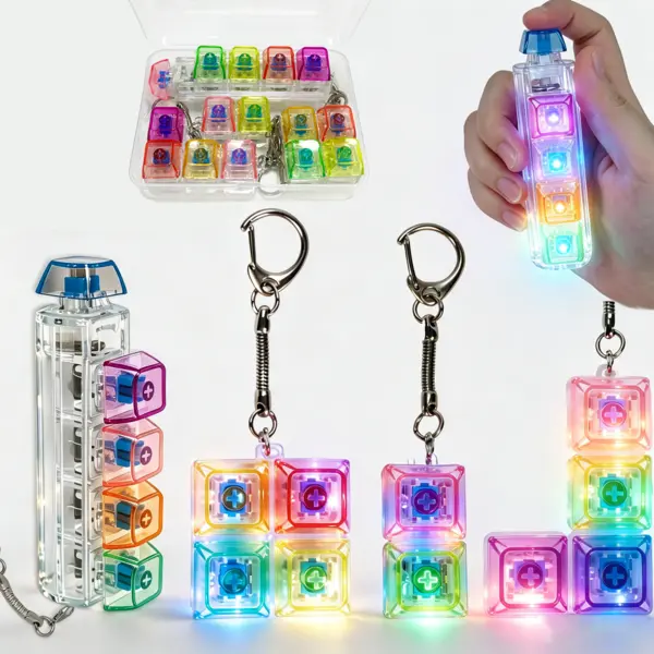 Set of 4 RGB Light-Up Mechanical Keyboard Keycap Fidget Keychains—fun stress-relief toys that make great gifts for anxiety relief and the back-to-school season; these mechanical keycap toys effectively help relieve stress.