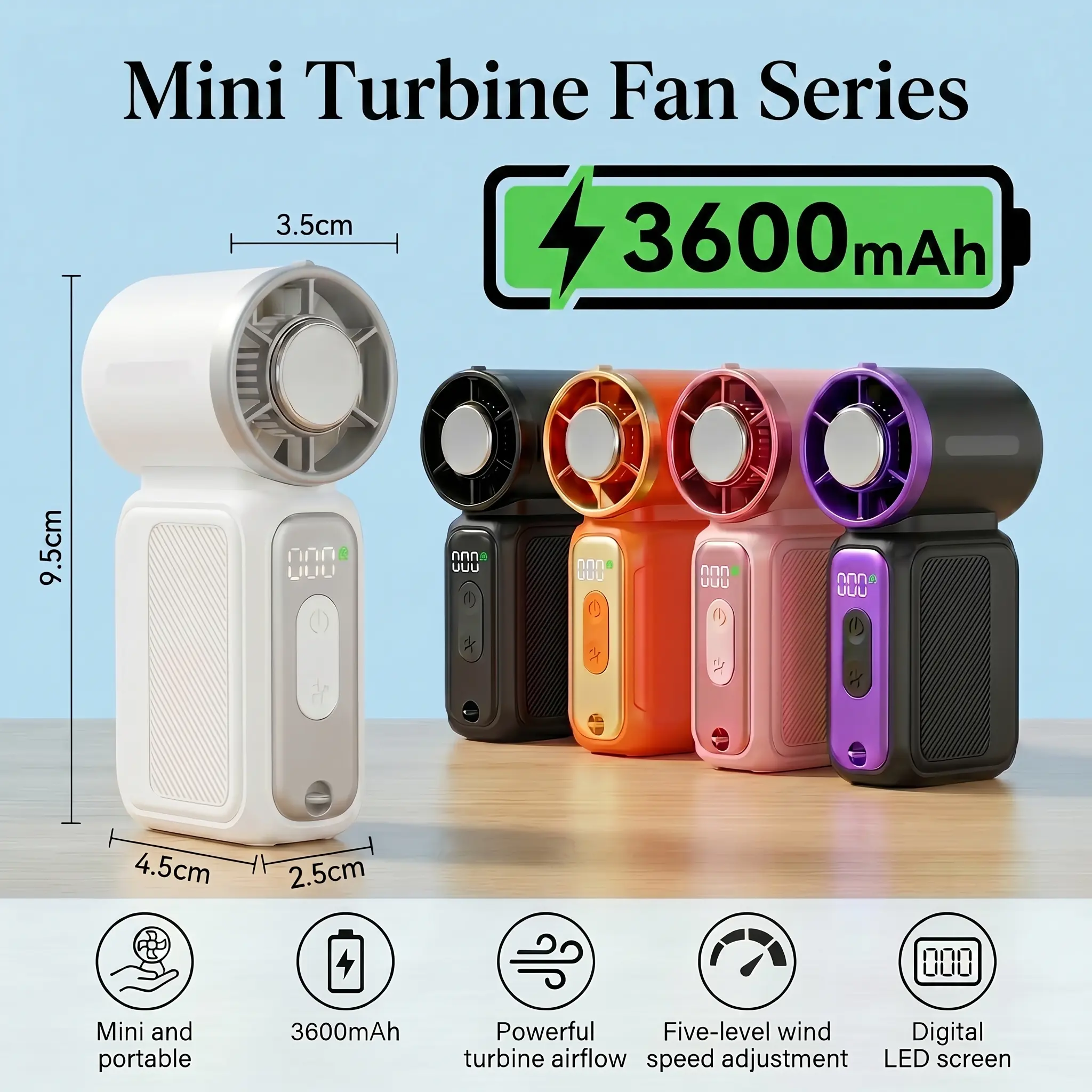 Casual Minimalist Mini Handheld USB & Mobile Fan - 3600 mAh Long-Lasting Battery, Portable Neck-Hanging Design, Pocket-Sized with Lanyard, Adjustable Wind Speed for Commuting, Office, Glow-in-the-Dark Luminous Feature