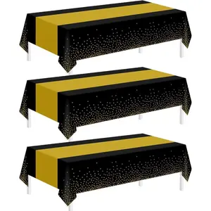 3 Pack Graduation Tablecloth,Graduation Party Decorations 2025,Black and Gold Tablecloths For Rectangle Tables,54"x108" Disposable Plastic Table Cloth For Grad Party,Birthday,Wedding