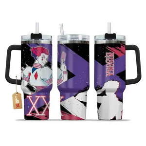 [Sip40 Otaku] Hisoka Hunter x Hunter Anime Custom Quencher 40oz – Stainless Steel Tumbler with Handle, Magician of Deception Graphic Cup, Cool Anime Drinkware Gift for Otaku & Manga Fans