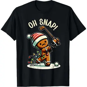 Funny Gingerbread Man Pajamas & PJs Xmas Holiday Oh Snap Gingerbreadman Golfer Golf Christmas Golfing T-Shirt