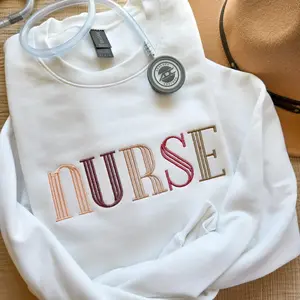 Embroidered Nurse Sweatshirt, Sweatshirt for Nurse Crewneck, Neutral RN Sweatshirt, Gift for her, New Nurse Gift, Graduation Gift