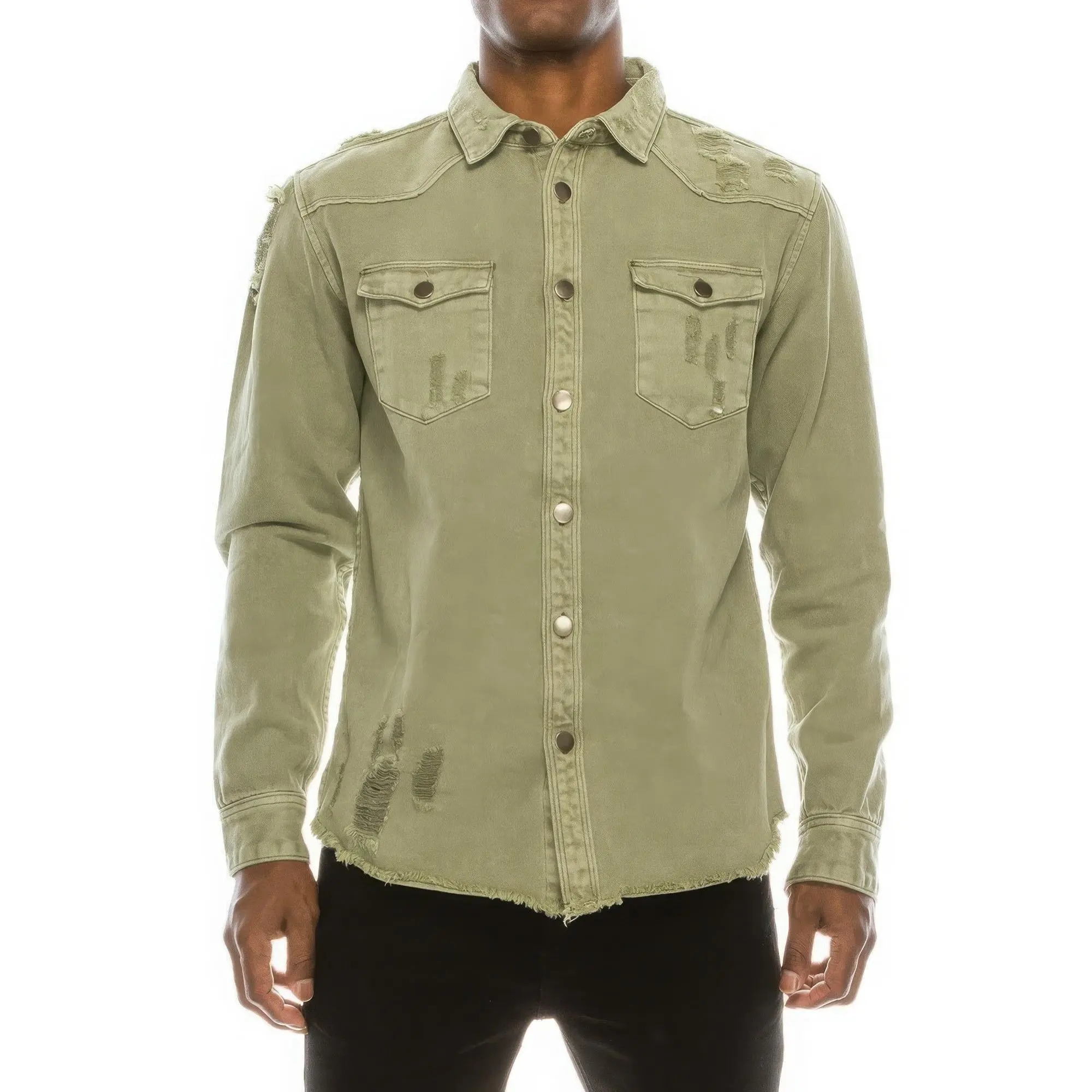 Men's Ripped Denim Overshirt Top - Classic Traditional Stylish Cotton Menswear, Relaxed Fit, Soft Fabric, Casual Style