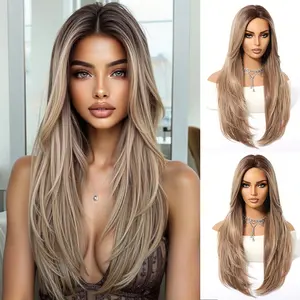 Women's Linen 26-Inch Long Kinky Curly Synthetic Wig with Middle Bangs, Heat-Resistant Natural Middle Part for Cosplay & Daily Use