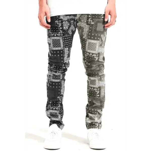 Embellish Two-Tone Paisley Denim Jeans – Trendy & Unique Design