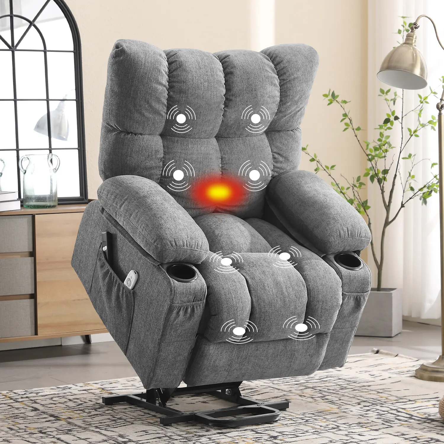 JONPONY Power Lift Recliner Chair Recliners for Elderly with Heat and Massage Recliner Chair for Living Room with Infinite Position and Side Pocket,USB Charge Port,Grey