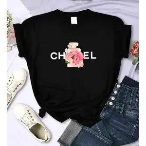 Women's Summer Cotton T-Shirt Alphabet Flower Perfume Shirt Fashion Printed Pattern T-Shirt Brand High Quality Short Sleeve Top graphic tee