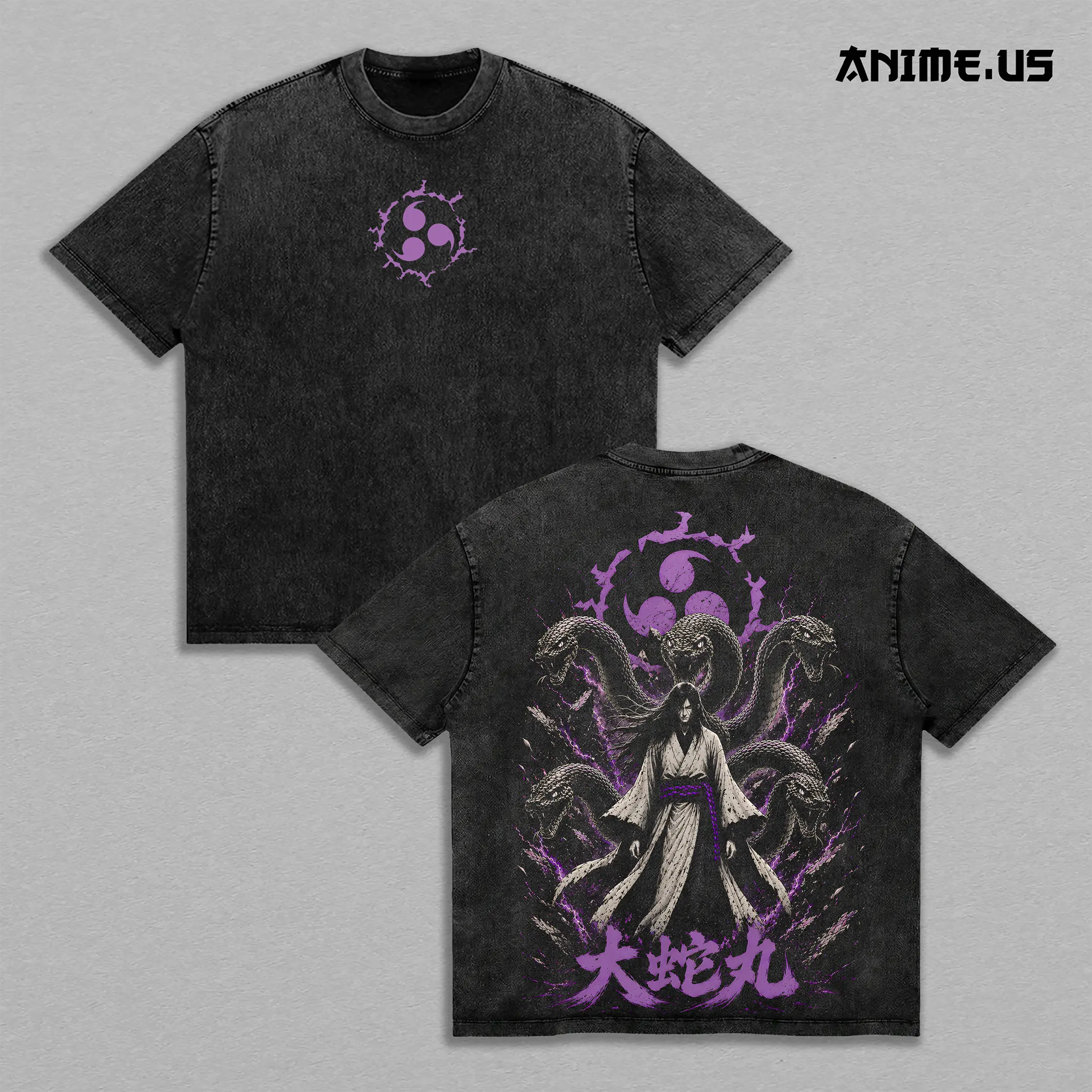 Orochimaru Vintage Washed T-Shirt, Legendary Sannin Graphic Tee, Double Printed Oversized Heavy Cotton Shirt, Naruto Anime Streetwear, Unisex Manga Fan Gift