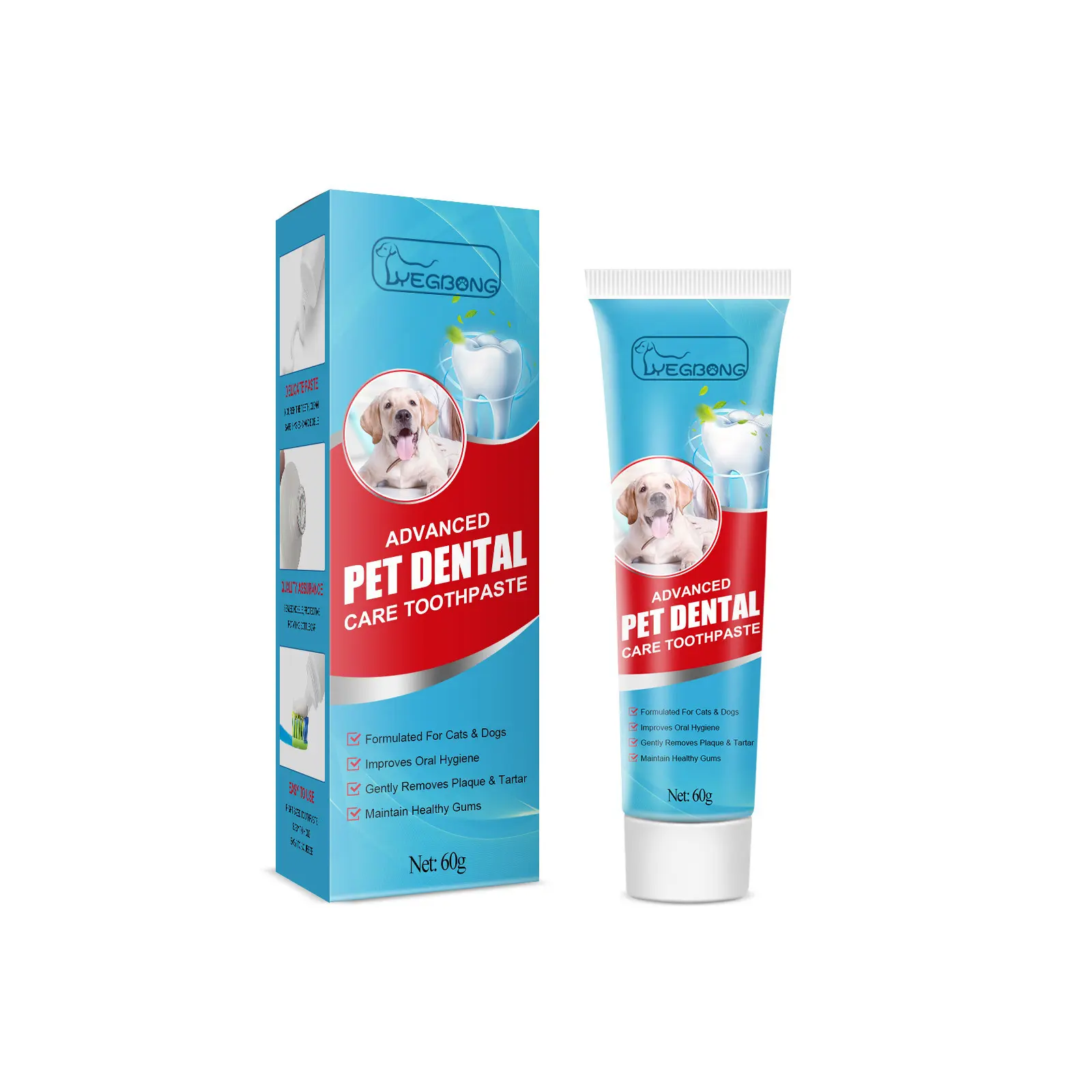 Yegbong Edible Dog & Cat Toothpaste, Safe Swallowable Cross-Linked Carboxymethyl Cellulose Formula, Effective Plaque & Tartar Remover, Instant Fresh Breath, Maintain Healthy Gums, Sodium Lauryl Sulfate-Free Daily Oral Grooming Supplies for All Breeds