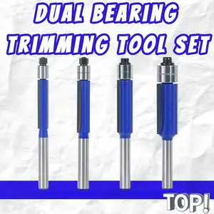 4-Piece Dual Bearing Trimming Tool Set 1/4-Inch & 1/2" Shank for Solid Wood & Acrylic CNC Engraver Edge Trimmer Router Bits