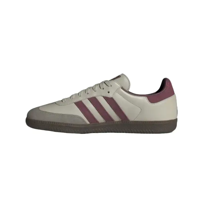 Adidas Samba OG Unisex Muted Tones Putty Grey Sneakers with Maroon Accents - Gum Sole, Leather Upper, Heritage Silhouette, Casual Daily Fashion Footwear