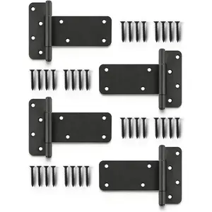 4 Pack 5 Inch Heavy Duty T-Strap Door Hinges, 260 Lbs Capacity Matte Black Rust Resistant Durable Gate Hinges for Barn Door and Shed Doors