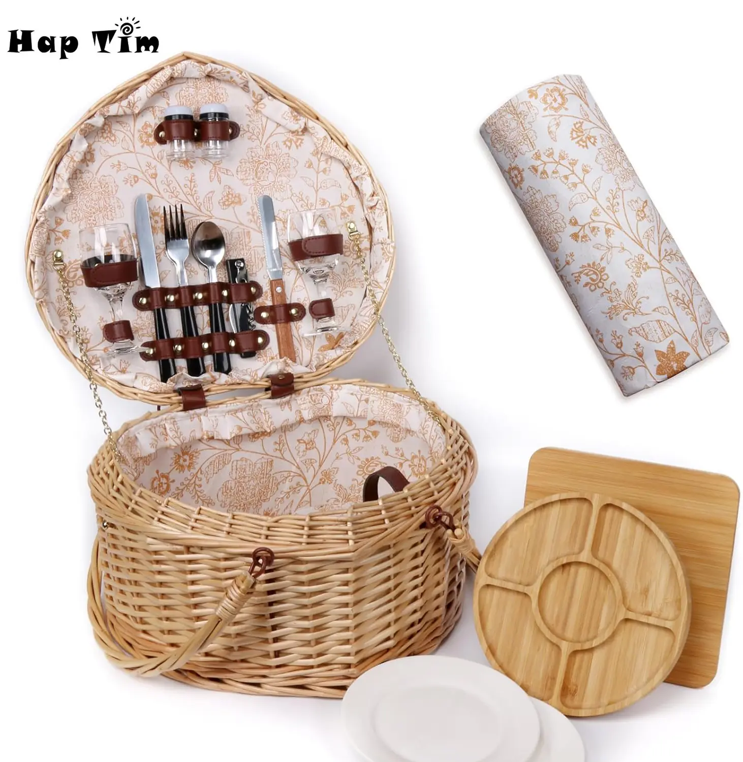 Hap Tim Heart Wicker Picnic Basket for 2 Person Set with Blanket & Bamboo Plate & Cheese Board, Wedding, Couples Gifts#Summervibes summerwins