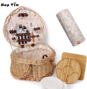 Hap Tim Heart Wicker Picnic Basket for 2 Person Set with Blanket & Bamboo Plate & Cheese Board, Wedding, Couples Gifts#Summervibes