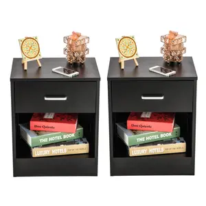 [Bellemave]Black hemp density board with triamine one pull bedside table 2PCS N201