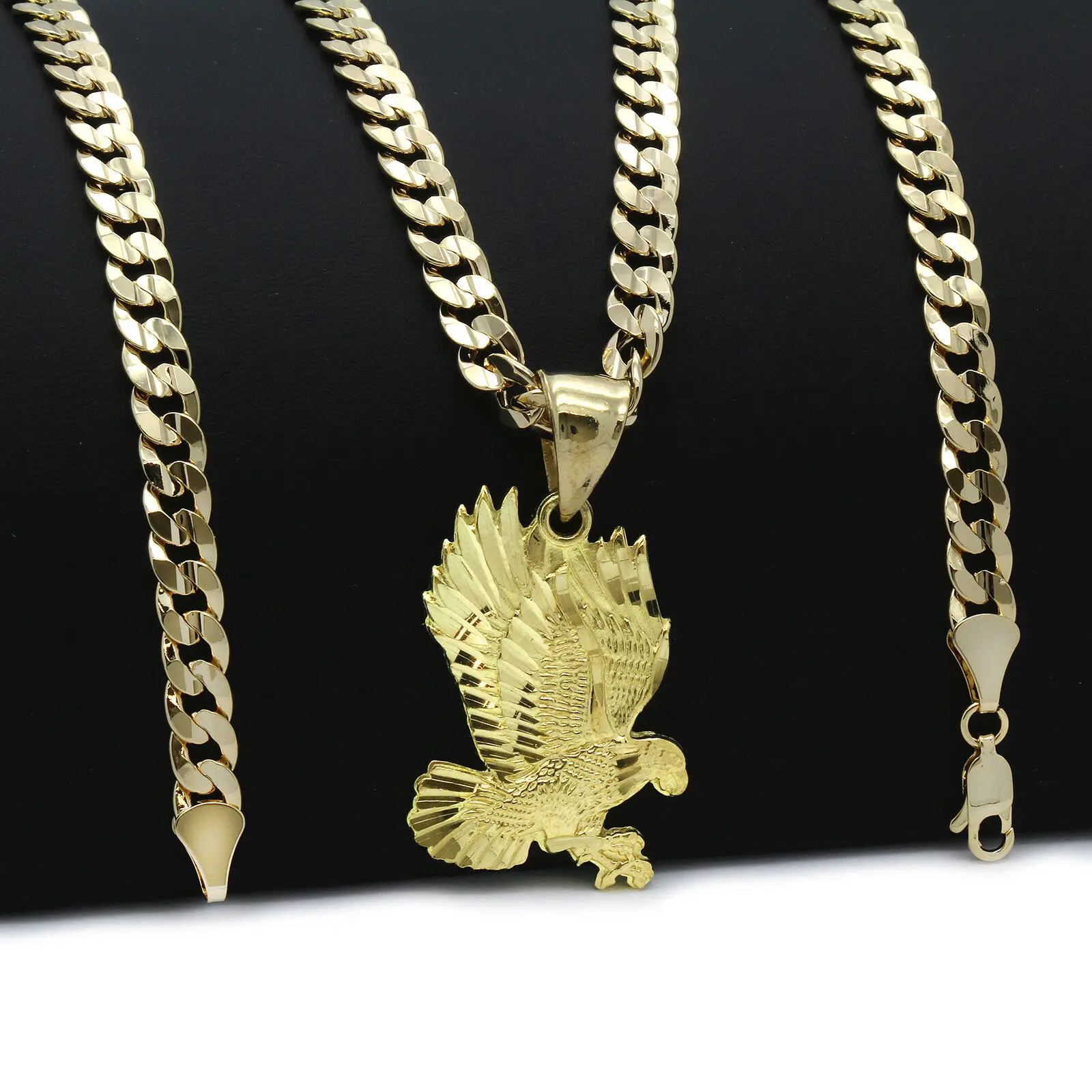 MaxBling81 AAA+ Brass Eagle Pendant with 14K Stamped 5mm Cuban Chain - 20" or 24" Length, Hip Hop Religious High-End Gold Statement Chain Fashion Costume Jewelry Necklace