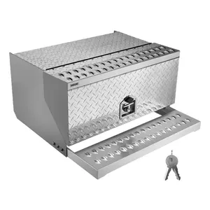 summervibes Heavy-Duty Aluminum Alloy Diamond Plate Semi-Truck Step Tool Box, 30" x 29.5" x 15.8" Waterproof Seal Cab Entry Step Storage Box with T-Handle Lock Keys for Flatbed, Crane Trucks