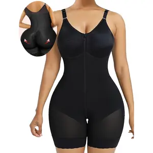1pc Women'S Tummy Control Butt Lifter Bodysuit with Zipper Crotch - High Elasticity Breathable Form-Fitting Jumpsuit, No Padding, Medium Support for Postpartum & Body Contouring, Postpartum Support, Formfitting Design, Highelasticity Fabric