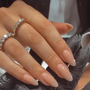 Nude Press on Nails Almond Shaped Fake Nails Medium Glossy Stick on Nail Natural Full Cover False Nail Acrylic Glue on Nails for Women