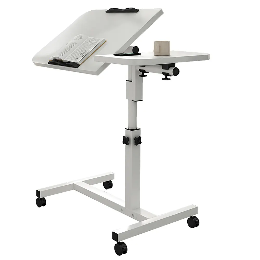 Movable Overbed Table With Wheels, 23.6-37.4in Adjustable Height Overbed Table, Rolling Tray Table, Medical Bedside Desk With 0-90 Degrees Tilting Surface For Home Office