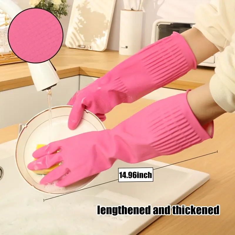 3-Pack/5-Pack Pink Reusable Silicone Household Cleaning Gloves, Waterproof Kitchen Dishwashing Gloves for Washing Dishes and Cleaning Tasks, Flexible and Durable Non-Slip, Tear-Resistant, Lead-Free, Alcohol-Free for Outdoor, Bathroom, Toile