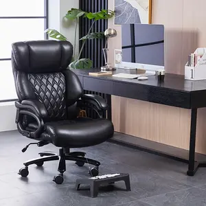 500lbs Heavy Adjustable Comfy Duty Office Chair for Low Back Pain Relief, Big and Tall Office Chair with Ergonomic Lumbar Support, High Back Executive Chair with Quiet Rubber Wheel Furniture Leather