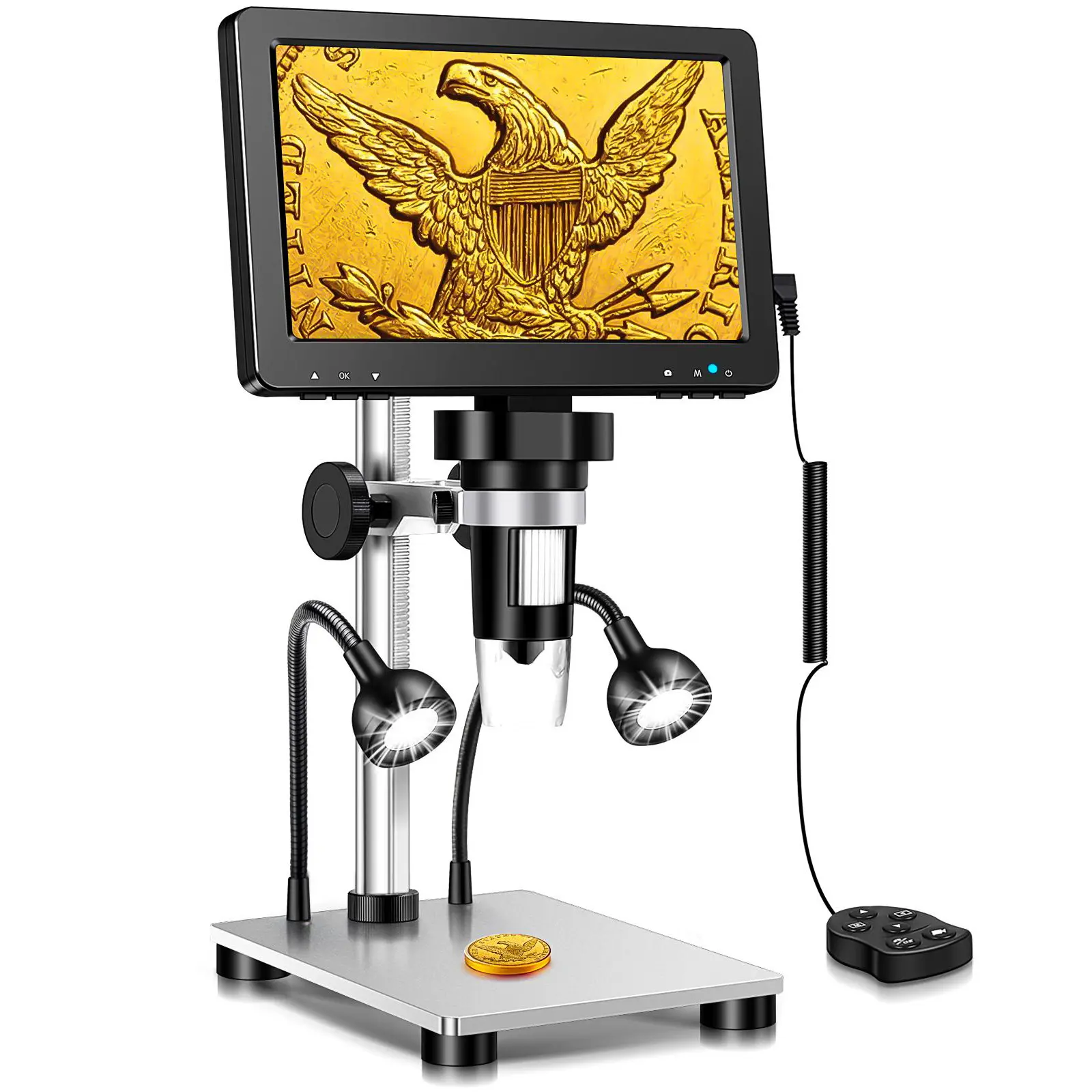 DM9 Pro 7" HDMI Digital Microscope - 16MP 1080P IPS, 1200X Magnification, 10 LED Lights, Ultra-Precise Focus, PC/TV Viewing, Ideal for Adult Education & Hobbies (Coin Archiving, Coin Security Threads, Soldering)