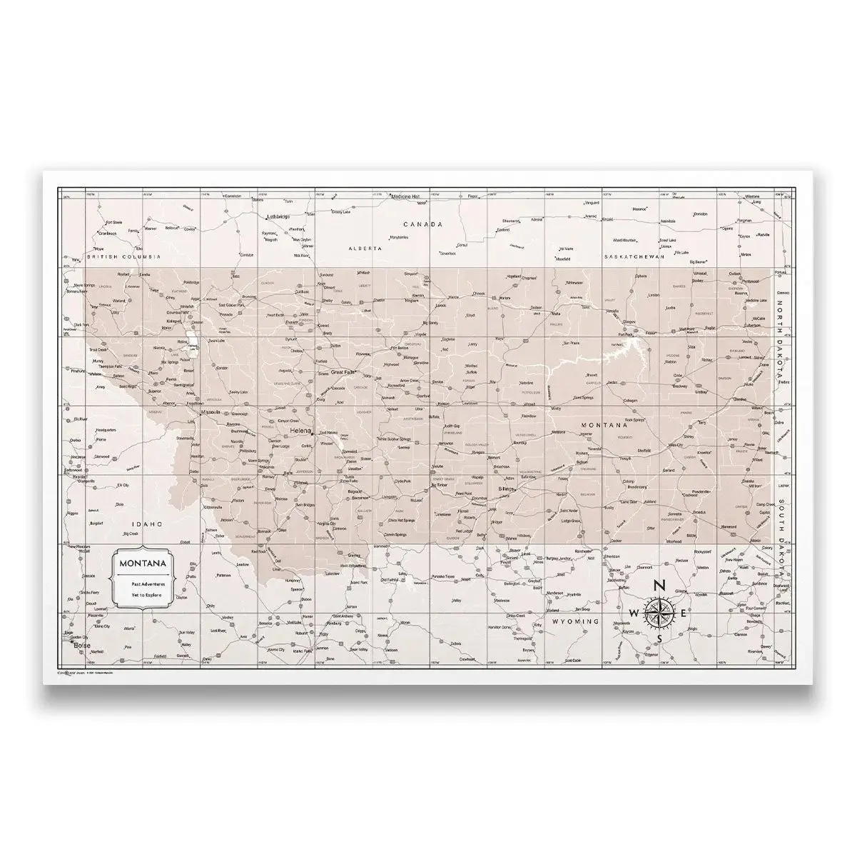 Push Pin Montana Map (Pin Board) - Light Brown Color Splash