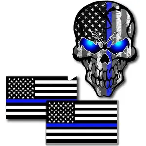 3 pack thin blue line support stickers. Indoor or outdoor use. Peel & stick. Decor Decorative