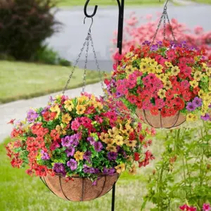 12 Piece Colorful Daisy Eucalyptus Artificial Flowers Set, Includes 12 Inch High-Quality Hanging Basket, Perfect for Home Farmhouse Indoor Wall Decor