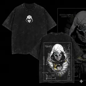 Moon Knight Marc Spector MCU Comic Double Printed Oversize Lightweight Acid Washed Tee TV Series Graphic Top Cotton Streetwear T-Shirt boys merch Men's Regular Fit Floral Print Tee