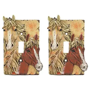 Rustic Western Chestnut Palomino Horses Single Toggle Switch Plate Cover 2pc Set