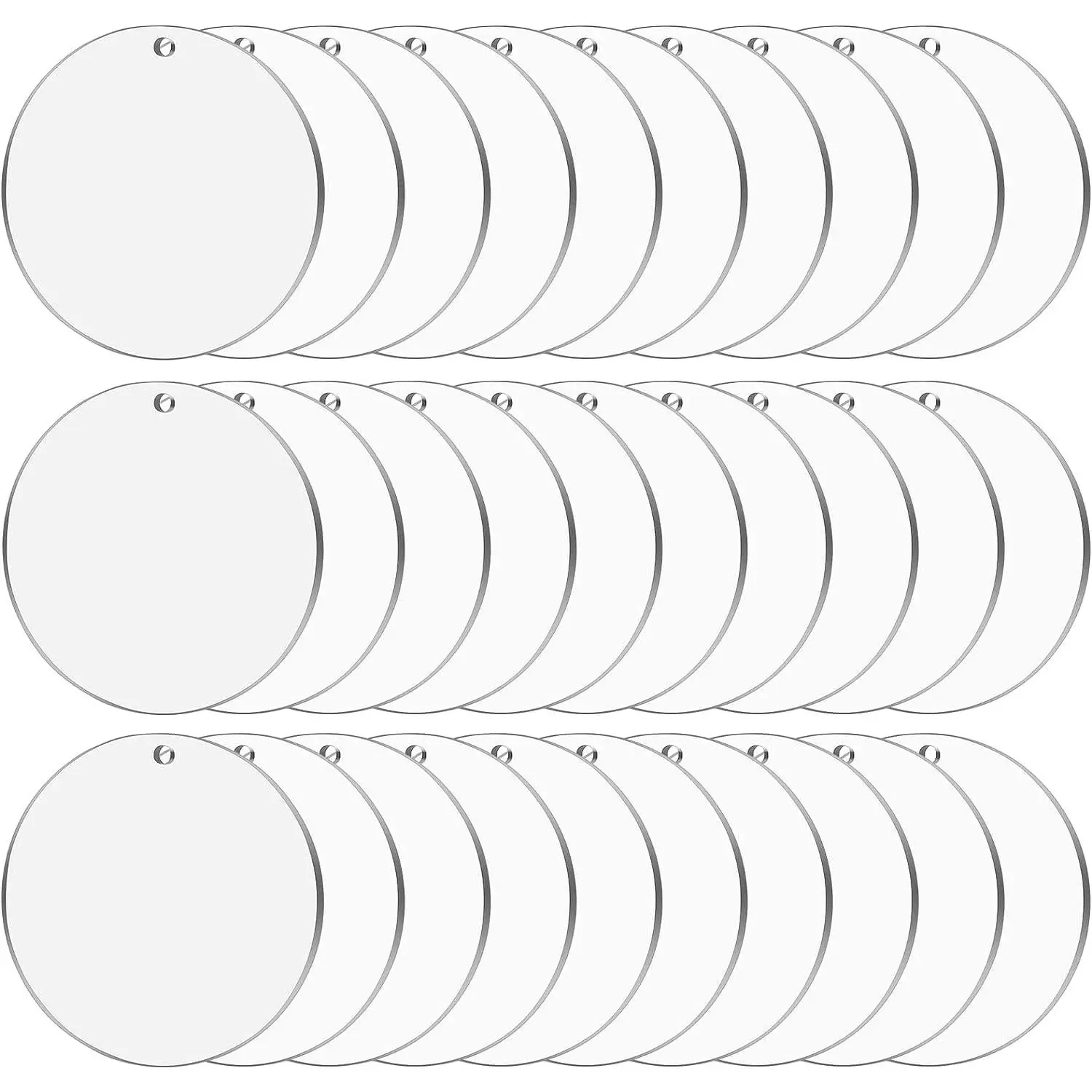30Pcs 4 Inch Clear Round Acrylic Ornament Blanks,Acrylic Circle Discs with Pre-Drilled Hole for Vinyl, Christmas Decor, Engraving, Painting and DIY Craft Projects