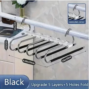 1pc Upgrade 5/9 Layers Pants Hangers, Space Saving Non Slip Multifunctional Rack, S-Type Closet Organizer with Hooks for Leggings Trousers Clothing Shop, Clothes Hanger Organizers