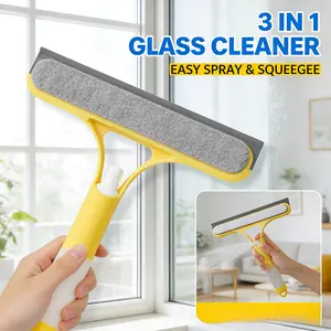 3-in-1 Glass Cleaner Scraper + squeegee + scrubber + spray in one design, easy to deal with home windows, mirrors and car windscreen cleaning! Efficient cleaning, one scrape and you're clean! brush tool cleaning tool