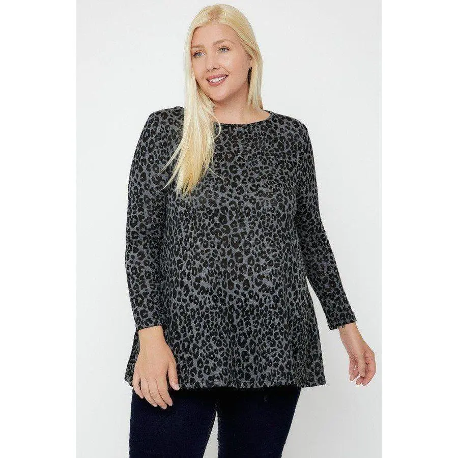 Cheetah Print Tunic Top in Charcoal/Cheetah