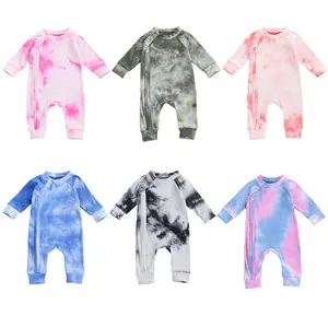 Newborn Baby Long Sleeve Romper Basic Tie dye Ribbed Knit Zipper Jumpsuits Onepiece Infant Spring Fall Winter Clothes Outfits