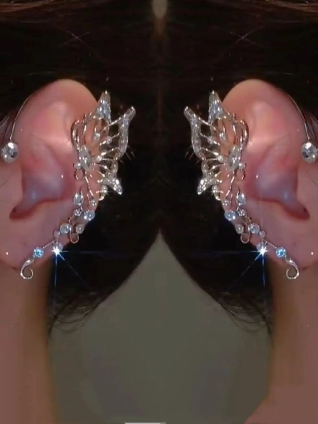 Fashionable hip-hop personality temperament new style super sparkling butterfly elf ear hook super fairy niche light luxury unperforated ear clip Shining Earrings earrings Ear Cuffs Non Piercing Earcuff